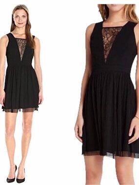 BCBGeneration Black Lace-Trimmed Sleeveless Mini Dress